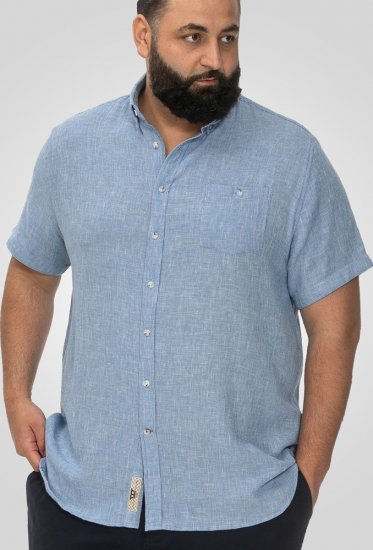 D555 Falmouth 1 Linen Mix Short Sleeve Shirt With Button Down Blue - Skjorter - Store skjorter - 2XL-8XL
