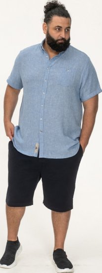 D555 Falmouth 1 Linen Mix Short Sleeve Shirt With Button Down Blue - Skjorter - Store skjorter - 2XL-8XL