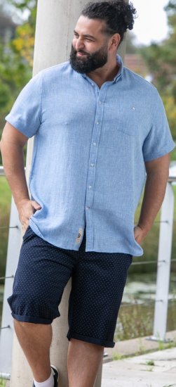 D555 Falmouth 1 Linen Mix Short Sleeve Shirt With Button Down Blue - Skjorter - Store skjorter - 2XL-8XL