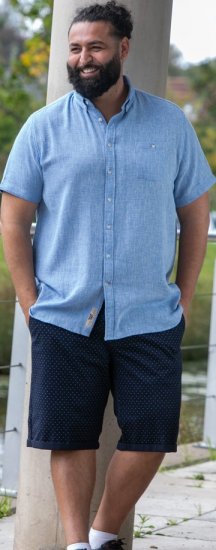 D555 Falmouth 1 Linen Mix Short Sleeve Shirt With Button Down Blue - Skjorter - Store skjorter - 2XL-8XL