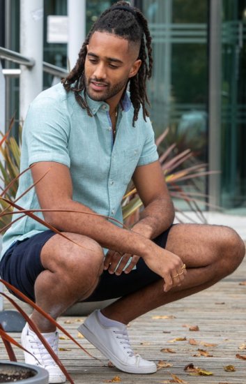 D555 Falmouth 2 Linen Mix Short Sleeve Shirt With Button Down Mint - Skjorter - Store skjorter - 2XL-8XL