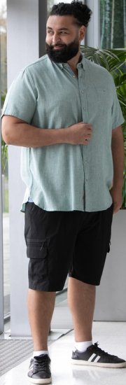 D555 Falmouth 2 Linen Mix Short Sleeve Shirt With Button Down Mint - Skjorter - Store skjorter - 2XL-8XL