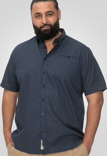 D555 Norwich Short Sleeve Micro AOP Shirt With Hidden Button Down Navy - Skjorter - Store skjorter - 2XL-8XL