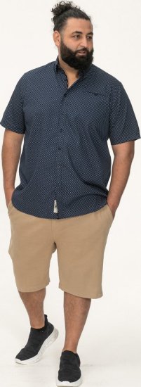 D555 Norwich Short Sleeve Micro AOP Shirt With Hidden Button Down Navy - Skjorter - Store skjorter - 2XL-8XL