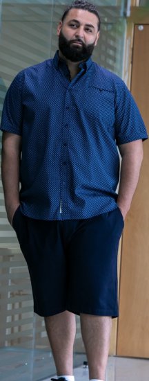 D555 Norwich Short Sleeve Micro AOP Shirt With Hidden Button Down Navy - Skjorter - Store skjorter - 2XL-8XL