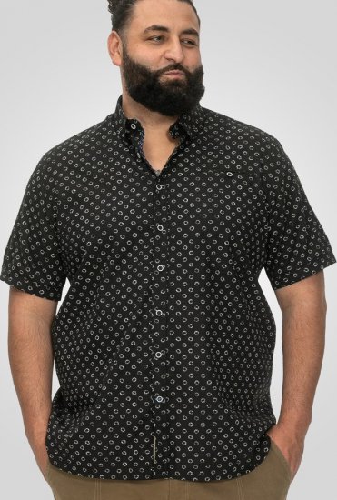 D555 Matlock Short Sleeve AOP Shirt With Hidden Button Down Black - Skjorter - Store skjorter - 2XL-8XL