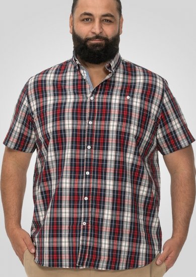 D555 Shields Button Down Collar Short Sleeve Shirt With Pocket Red Check - Skjorter - Store skjorter - 2XL-8XL