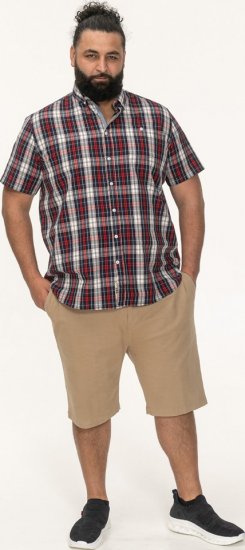 D555 Shields Button Down Collar Short Sleeve Shirt With Pocket Red Check - Skjorter - Store skjorter - 2XL-8XL