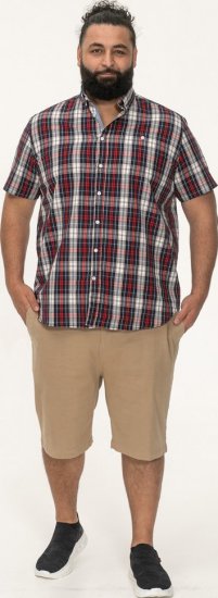 D555 Shields Button Down Collar Short Sleeve Shirt With Pocket Red Check - Skjorter - Store skjorter - 2XL-8XL