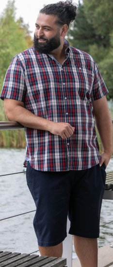 D555 Shields Button Down Collar Short Sleeve Shirt With Pocket Red Check - Skjorter - Store skjorter - 2XL-8XL