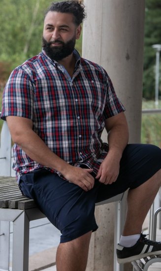 D555 Shields Button Down Collar Short Sleeve Shirt With Pocket Red Check - Skjorter - Store skjorter - 2XL-8XL