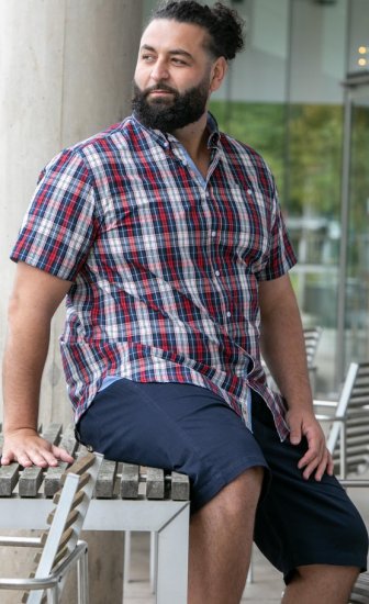 D555 Shields Button Down Collar Short Sleeve Shirt With Pocket Red Check - Skjorter - Store skjorter - 2XL-8XL