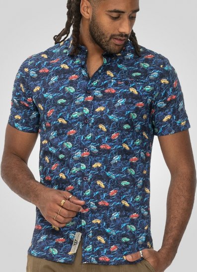 D555 Hartlepool Short Sleeve Vintage Car AOP Stretch Shirt Blue - Skjorter - Store skjorter - 2XL-8XL