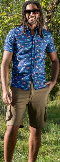 D555 Hartlepool Short Sleeve Vintage Car AOP Stretch Shirt Blue - Skjorter - Store skjorter - 2XL-8XL