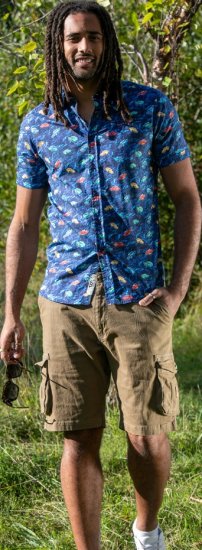 D555 Hartlepool Short Sleeve Vintage Car AOP Stretch Shirt Blue - Skjorter - Store skjorter - 2XL-8XL