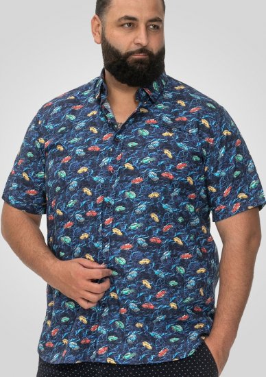 D555 Hartlepool Short Sleeve Vintage Car AOP Stretch Shirt Blue - Skjorter - Store skjorter - 2XL-8XL