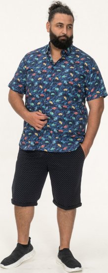 D555 Hartlepool Short Sleeve Vintage Car AOP Stretch Shirt Blue - Skjorter - Store skjorter - 2XL-8XL