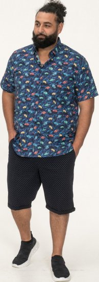 D555 Hartlepool Short Sleeve Vintage Car AOP Stretch Shirt Blue - Skjorter - Store skjorter - 2XL-8XL