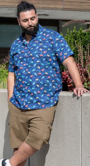 D555 Hartlepool Short Sleeve Vintage Car AOP Stretch Shirt Blue - Skjorter - Store skjorter - 2XL-8XL