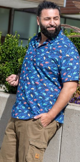 D555 Hartlepool Short Sleeve Vintage Car AOP Stretch Shirt Blue - Skjorter - Store skjorter - 2XL-8XL
