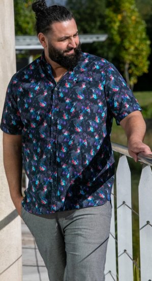 D555 Farnborough Short Sleeve Guitar AOP Shirt With Hidden Button Down Black - Skjorter - Store skjorter - 2XL-8XL