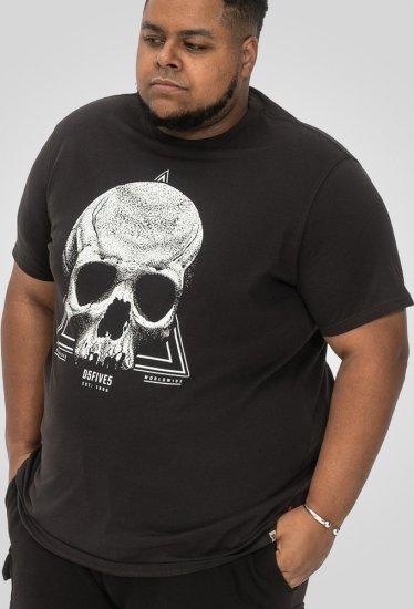 D555 Hucknall Skull Monochrome Printed Crew Neck T-shirt Washed Black - T-skjorter - Store T-skjorter - 2XL-14XL