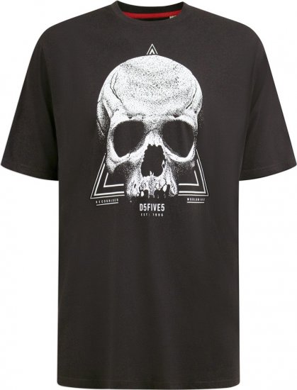 D555 Hucknall Skull Monochrome Printed Crew Neck T-shirt Washed Black - T-skjorter - Store T-skjorter - 2XL-14XL