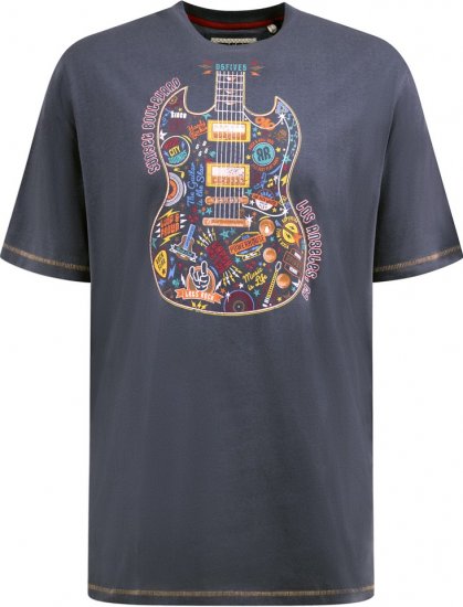 D555 Stockport Multi Coloured Guitar Printed T-Shirt Denim - T-skjorter - Store T-skjorter - 2XL-14XL