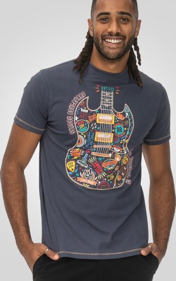 D555 Stockport Multi Coloured Guitar Printed T-Shirt Denim - T-skjorter - Store T-skjorter - 2XL-14XL