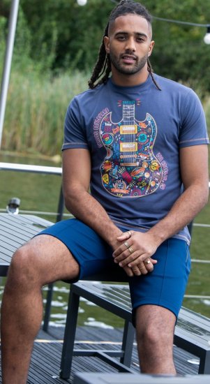 D555 Stockport Multi Coloured Guitar Printed T-Shirt Denim - T-skjorter - Store T-skjorter - 2XL-14XL