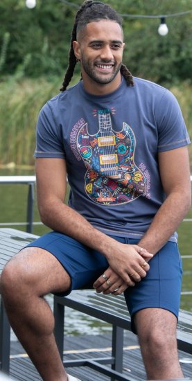 D555 Stockport Multi Coloured Guitar Printed T-Shirt Denim - T-skjorter - Store T-skjorter - 2XL-14XL