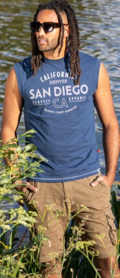 D555 Havant San Diego Printed Sleeveless T-Shirt French Navy - T-skjorter - Store T-skjorter - 2XL-14XL