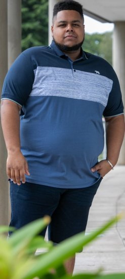 D555 Leeds Cut And Sew Polo With Jacquard Collar And Cuffs Navy - Polo- & Piqueskjorter - Poloskjorte i store størrelser - 2XL-8XL