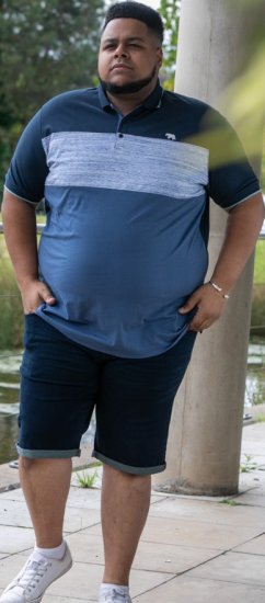 D555 Leeds Cut And Sew Polo With Jacquard Collar And Cuffs Navy - Polo- & Piqueskjorter - Poloskjorte i store størrelser - 2XL-8XL