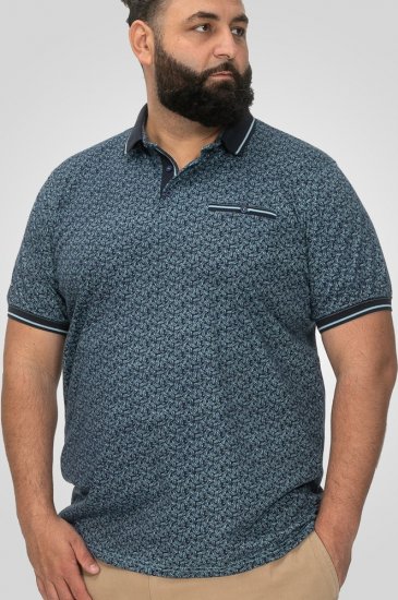 D555 Woolwich AOP Polo Shirt With Ribbed Collar Blue - Polo- & piqueskjorter - Poloskjorte i store størrelser - 2XL-8XL