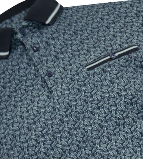 D555 Woolwich AOP Polo Shirt With Ribbed Collar Blue - Polo- & piqueskjorter - Poloskjorte i store størrelser - 2XL-8XL