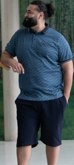 D555 Woolwich AOP Polo Shirt With Ribbed Collar Blue - Polo- & piqueskjorter - Poloskjorte i store størrelser - 2XL-8XL