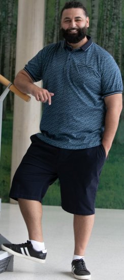 D555 Woolwich AOP Polo Shirt With Ribbed Collar Blue - Polo- & piqueskjorter - Poloskjorte i store størrelser - 2XL-8XL