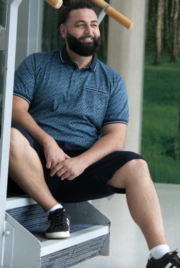 D555 Woolwich AOP Polo Shirt With Ribbed Collar Blue - Polo- & piqueskjorter - Poloskjorte i store størrelser - 2XL-8XL