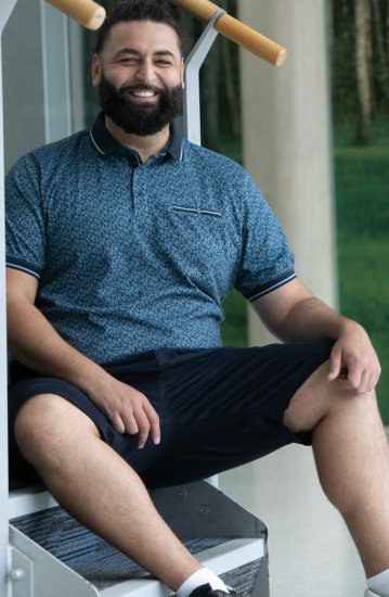 D555 Woolwich AOP Polo Shirt With Ribbed Collar Blue - Polo- & piqueskjorter - Poloskjorte i store størrelser - 2XL-8XL