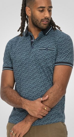 D555 Woolwich AOP Polo Shirt With Ribbed Collar Blue - Polo- & piqueskjorter - Poloskjorte i store størrelser - 2XL-8XL