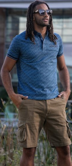 D555 Woolwich AOP Polo Shirt With Ribbed Collar Blue - Polo- & piqueskjorter - Poloskjorte i store størrelser - 2XL-8XL
