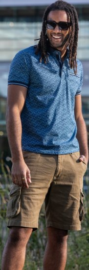 D555 Woolwich AOP Polo Shirt With Ribbed Collar Blue - Polo- & piqueskjorter - Poloskjorte i store størrelser - 2XL-8XL