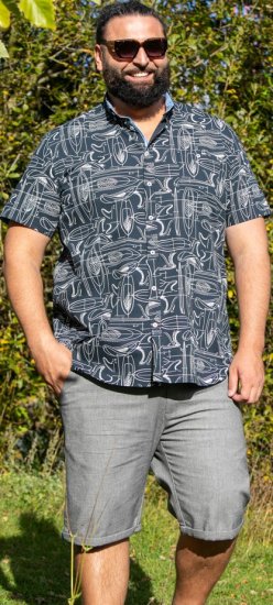 D555 Worthing Surf AOP Short Sleeve Button Down Collar Shirt Navy - Skjorter - Store skjorter - 2XL-8XL
