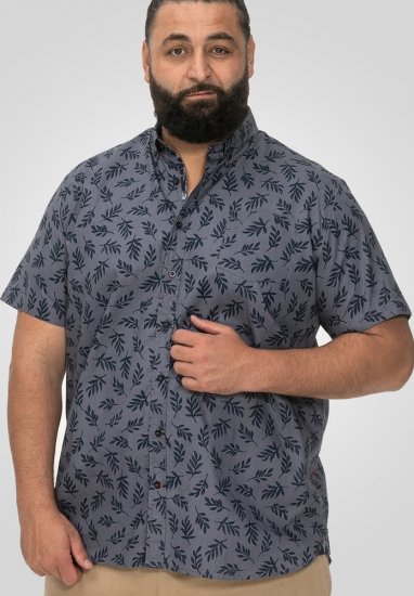 D555 Kettering Hawaiian Leaf AOP Short Sleeve Button Down Collar Shirt Denim - Skjorter - Store skjorter - 2XL-8XL