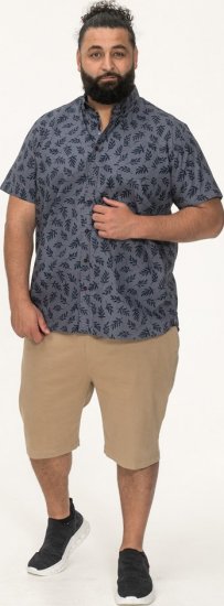 D555 Kettering Hawaiian Leaf AOP Short Sleeve Button Down Collar Shirt Denim - Skjorter - Store skjorter - 2XL-8XL