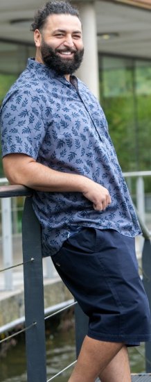 D555 Kettering Hawaiian Leaf AOP Short Sleeve Button Down Collar Shirt Denim - Skjorter - Store skjorter - 2XL-8XL