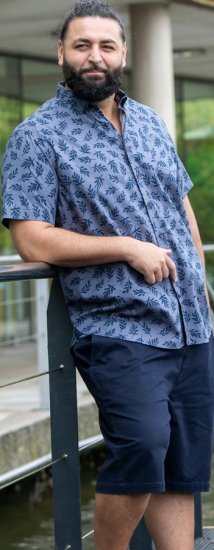 D555 Kettering Hawaiian Leaf AOP Short Sleeve Button Down Collar Shirt Denim - Skjorter - Store skjorter - 2XL-8XL