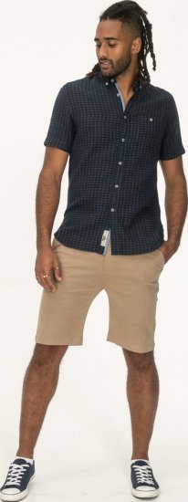 D555 Pontefract Jacquard Linen Mix Short Sleeve Shirt With Button Down Navy - Skjorter - Store skjorter - 2XL-8XL