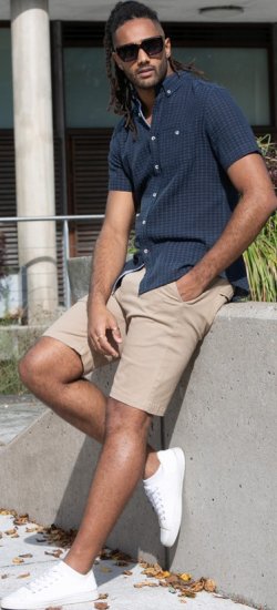 D555 Pontefract Jacquard Linen Mix Short Sleeve Shirt With Button Down Navy - Skjorter - Store skjorter - 2XL-8XL